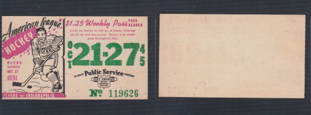 1945-46 AHL ST-LOUIS FLYERS WEEKLY PASS photo