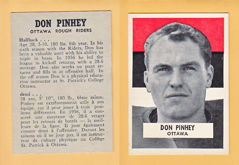 1959 CFL WHEATIES FOOTBALL CARD DON PINHEY photo 1959 CFL WHEATIES FOOTBALL CARD DON PINHEY photo