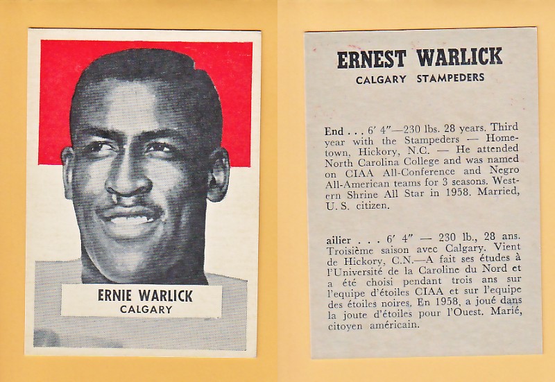 1959 CFL WHEATIES FOOTBALL CARD ERNEST WARLICK photo 1959 CFL WHEATIES FOOTBALL CARD ERNEST WARLICK photo