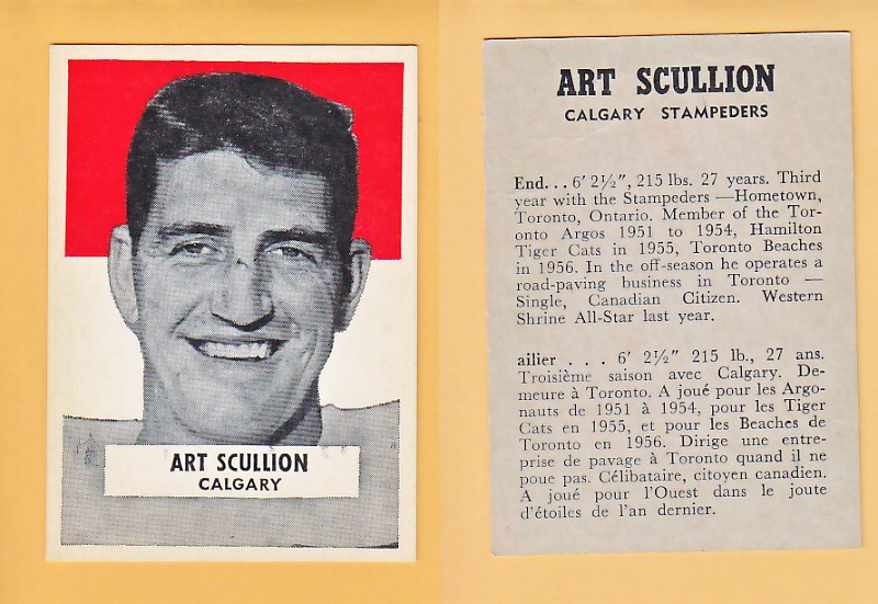 1959 CFL WHEATIES FOOTBALL CARD ART SCULLION photo 1959 CFL WHEATIES FOOTBALL CARD ART SCULLION photo