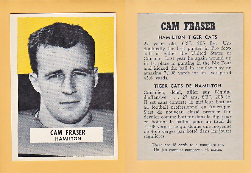 1959 CFL WHEATIES FOOTBALL CARD CAM FRASER photo 1959 CFL WHEATIES FOOTBALL CARD CAM FRASER photo