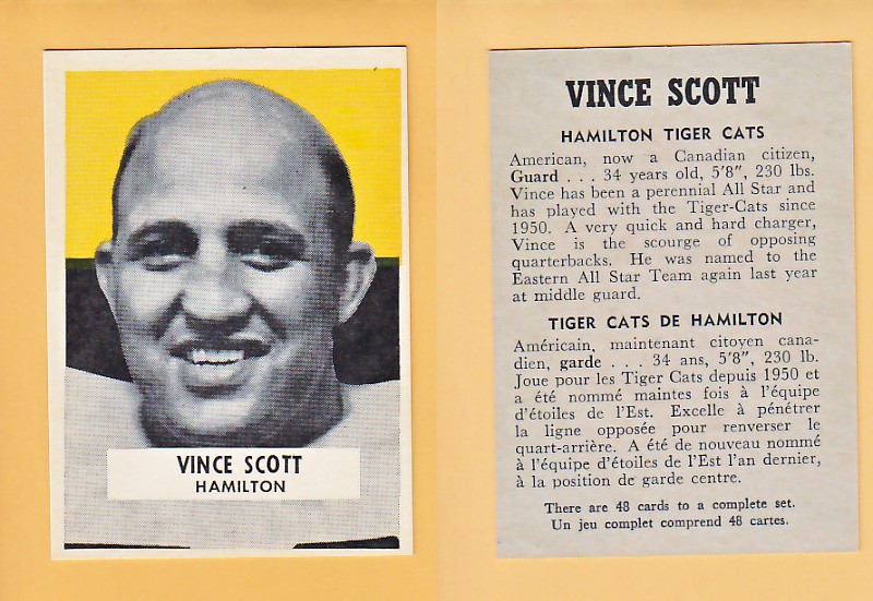 1959 CFL WHEATIES FOOTBALL CARD VINCE SCOTT photo