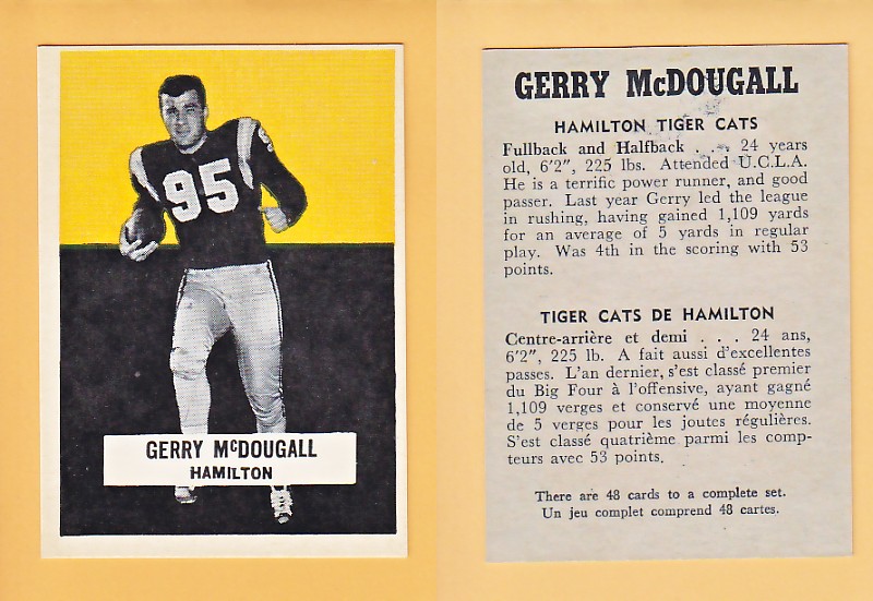 1959 CFL WHEATIES FOOTBALL CARD GERRY MCDOUGALL photo 1959 CFL WHEATIES FOOTBALL CARD GERRY MCDOUGALL photo