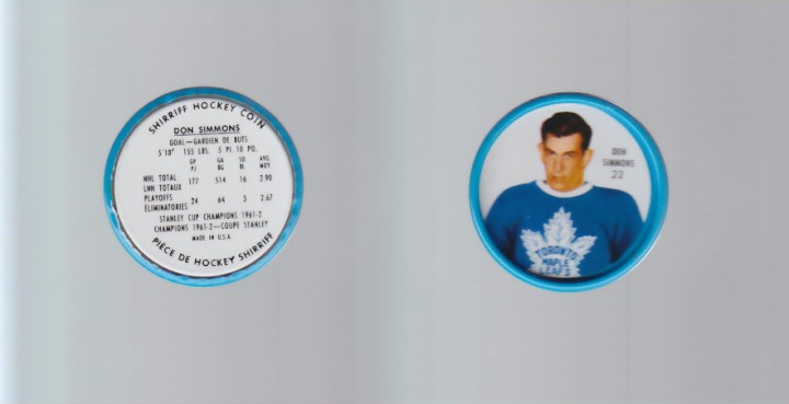 1962-63 SHIRRIFF HOCKEY COIN #22 D.SIMMONS photo 1962-63 SHIRRIFF HOCKEY COIN #22 D.SIMMONS photo