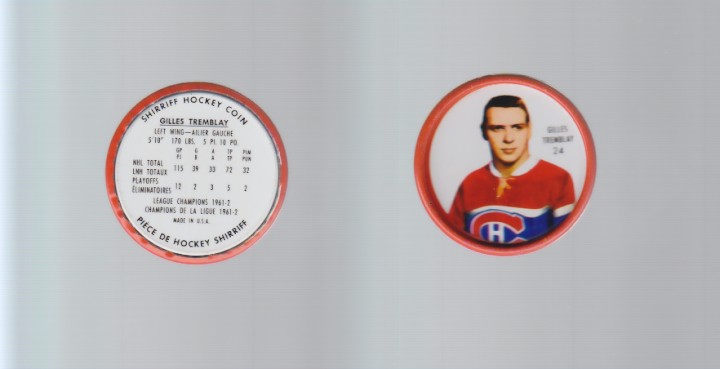 1962-63 SHIRRIFF HOCKEY COIN #24 G.TREMBLAY photo 1962-63 SHIRRIFF HOCKEY COIN #24 G.TREMBLAY photo