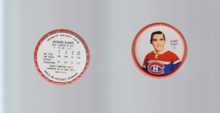 1962-63 SHIRRIFF HOCKEY COIN #25 J.PLANTE photo 1962-63 SHIRRIFF HOCKEY COIN #25 J.PLANTE photo