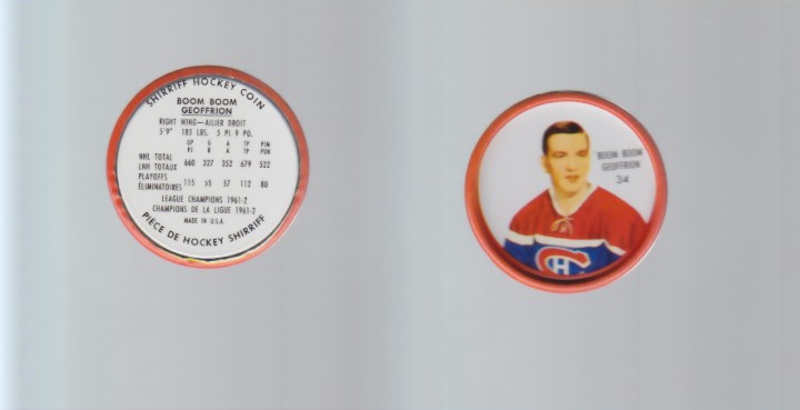 1962-63 SHIRRIFF HOCKEY COIN #34 B.GEOFRION photo 1962-63 SHIRRIFF HOCKEY COIN #34 B.GEOFRION photo