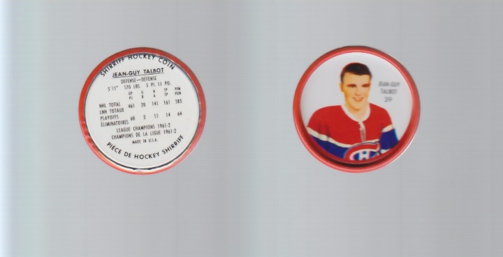 1962-63 SHIRRIFF HOCKEY COIN #39 J.G.TALBOT photo 1962-63 SHIRRIFF HOCKEY COIN #39 J.G.TALBOT photo
