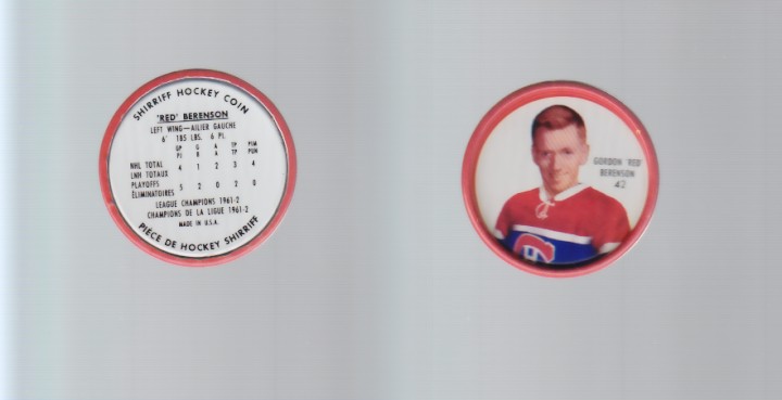 1962-63 SHIRRIFF HOCKEY COIN #42 G.BERENSON photo 1962-63 SHIRRIFF HOCKEY COIN #42 G.BERENSON photo