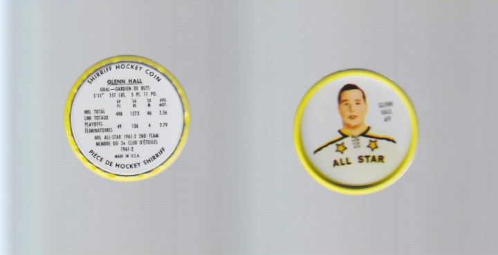 1962-63 SHIRRIFF HOCKEY COIN #49 G.HALL photo 1962-63 SHIRRIFF HOCKEY COIN #49 G.HALL photo