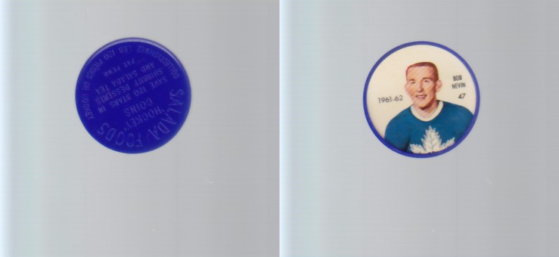 1961-62 SHIRRIFF/SALADA HOCKEY COIN #47 B.NEVIN photo 1961-62 SHIRRIFF/SALADA HOCKEY COIN #47 B.NEVIN photo