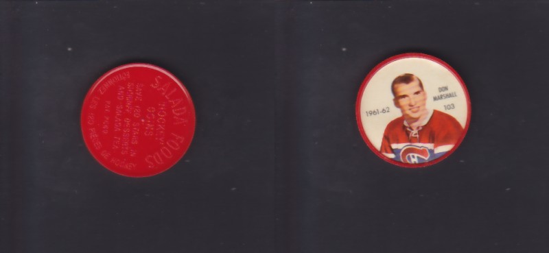 1961-62 SHIRRIFF/SALADA HOCKEY COIN #103 D.MARSHALL photo 1961-62 SHIRRIFF/SALADA HOCKEY COIN #103 D.MARSHALL photo