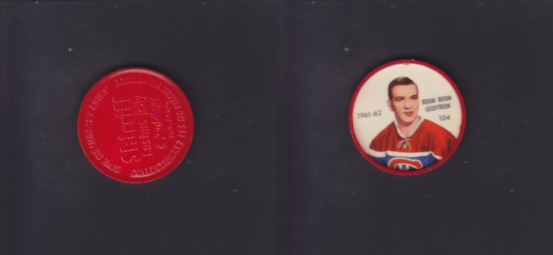 1961-62 SHIRRIFF/SALADA HOCKEY COIN #104 B.GEOFFRION photo 1961-62 SHIRRIFF/SALADA HOCKEY COIN #104 B.GEOFFRION photo