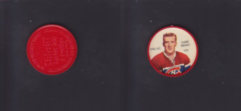 1961-62 SHIRRIFF/SALADA HOCKEY COIN #105 C.PROVOST photo 1961-62 SHIRRIFF/SALADA HOCKEY COIN #105 C.PROVOST photo