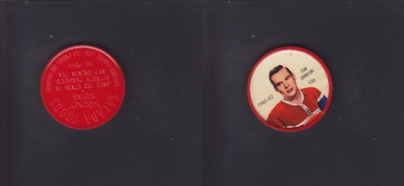 1961-62 SHIRRIFF/SALADA HOCKEY COIN #106 T.JOHNSON photo 1961-62 SHIRRIFF/SALADA HOCKEY COIN #106 T.JOHNSON photo