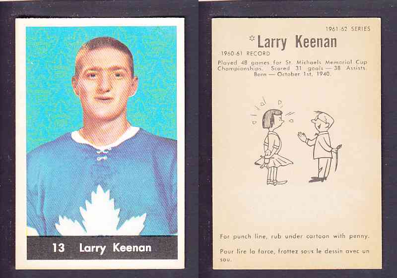 1961-62 PARKHURST HOCKEY CARD #13 LARRY KEENAN photo 1961-62 PARKHURST HOCKEY CARD #13 LARRY KEENAN photo