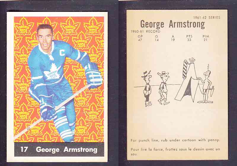 1961-62 PARKHURST HOCKEY CARD #17 GEORGE ARMSTRONG photo 1961-62 PARKHURST HOCKEY CARD #17 GEORGE ARMSTRONG photo