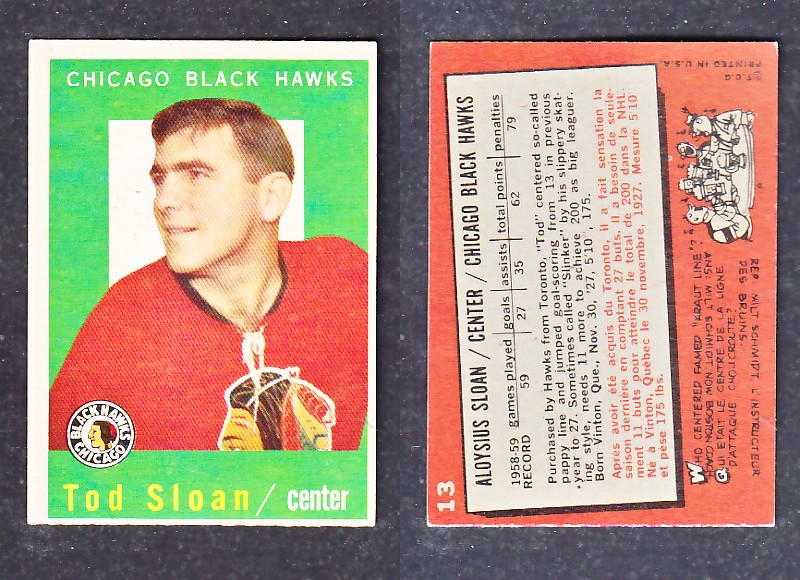 1960-61 TOPPS HOCKEY CARD T. SLOAN # 13 photo