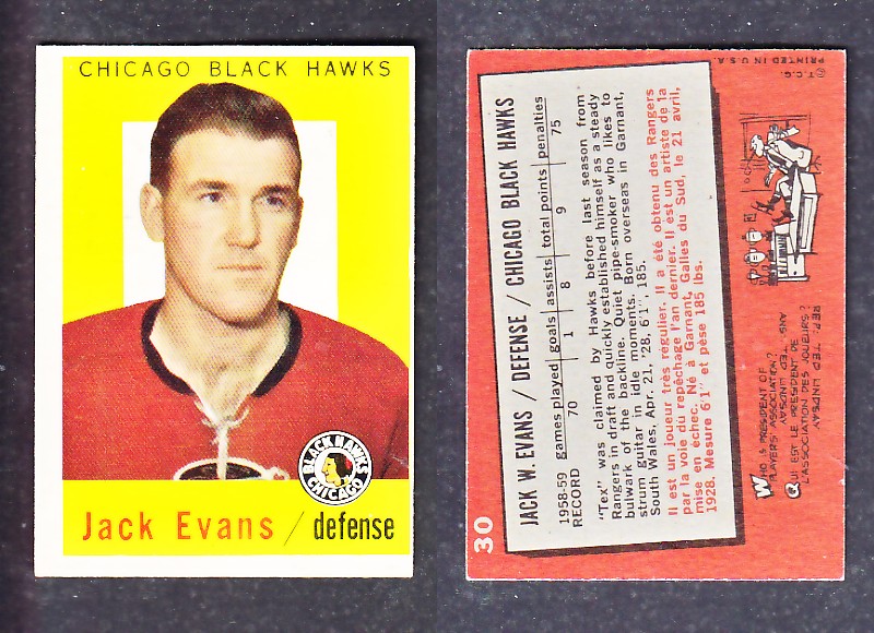 1960-61 TOPPS HOCKEY CARD J. EVANS # 30 photo 1960-61 TOPPS HOCKEY CARD J. EVANS # 30 photo