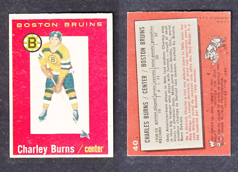 1960-61 TOPPS HOCKEY CARD C. BURNS # 40 photo 1960-61 TOPPS HOCKEY CARD C. BURNS # 40 photo