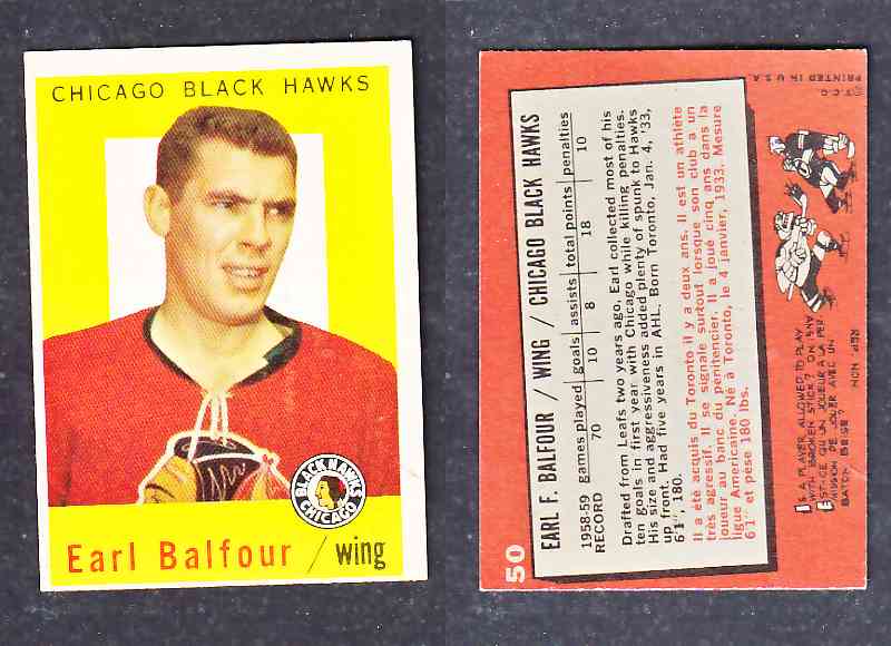 1960-61 TOPPS HOCKEY CARD E. BALFOUR # 50 photo 1960-61 TOPPS HOCKEY CARD E. BALFOUR # 50 photo
