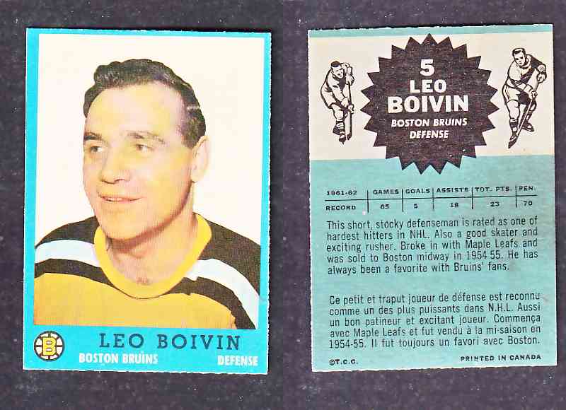 1962-63 TOPPS HOCKEY CARD L. BOIVIN # 5 photo 1962-63 TOPPS HOCKEY CARD L. BOIVIN # 5 photo