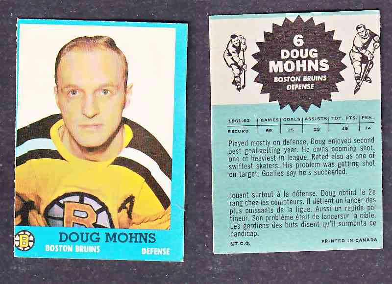 1962-63 TOPPS HOCKEY CARD D. MOHNS # 6 photo 1962-63 TOPPS HOCKEY CARD D. MOHNS # 6 photo