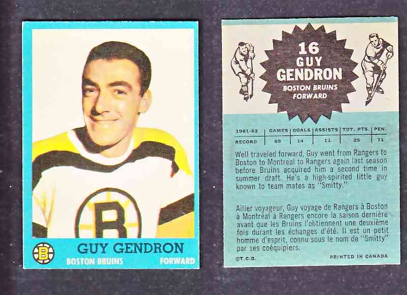 1962-63 TOPPS HOCKEY CARD G. GENDRON # 16 photo 1962-63 TOPPS HOCKEY CARD G. GENDRON # 16 photo
