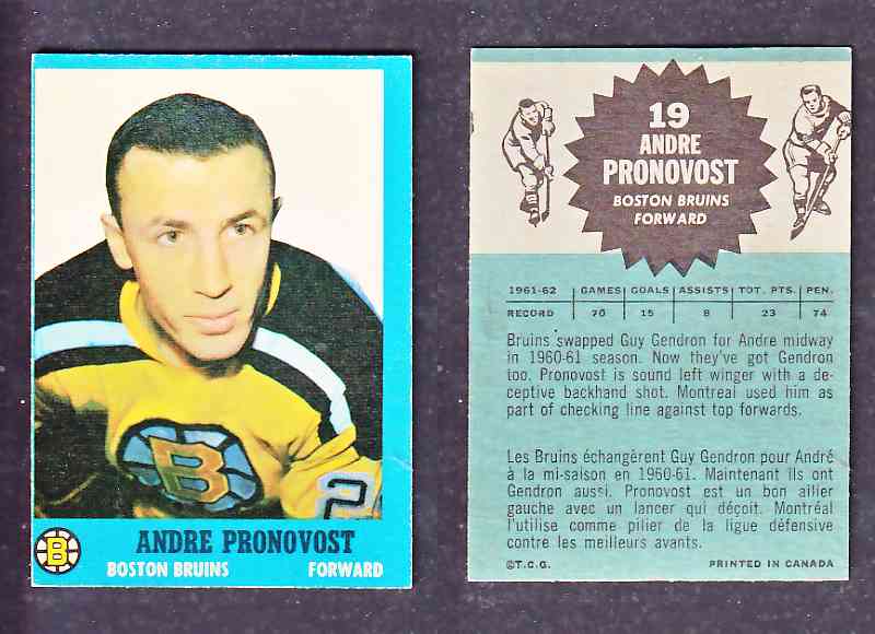 1962-63 TOPPS HOCKEY CARD A. PRONOVOST # 19 photo 1962-63 TOPPS HOCKEY CARD A. PRONOVOST # 19 photo
