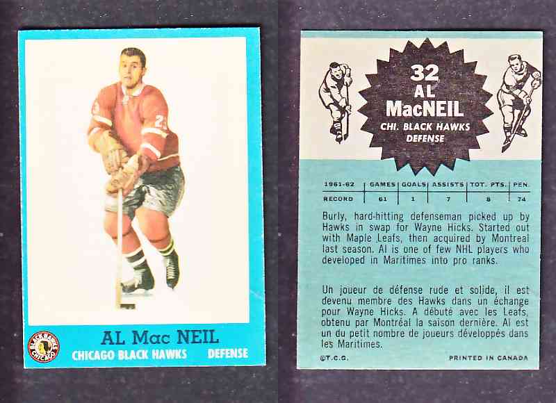 1962-63 TOPPS HOCKEY CARD A. MACNEILL # 32 photo 1962-63 TOPPS HOCKEY CARD A. MACNEILL # 32 photo