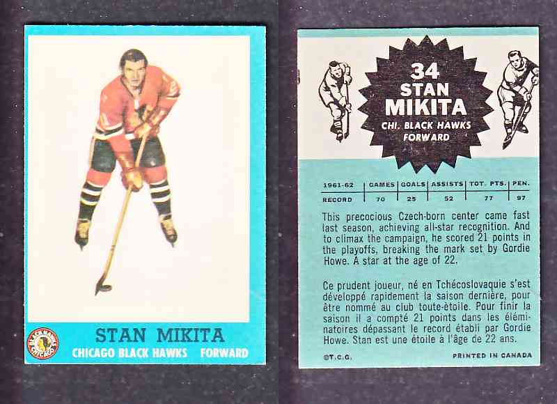 1962-63 TOPPS HOCKEY CARD S. MIKITA # 34 photo 1962-63 TOPPS HOCKEY CARD S. MIKITA # 34 photo