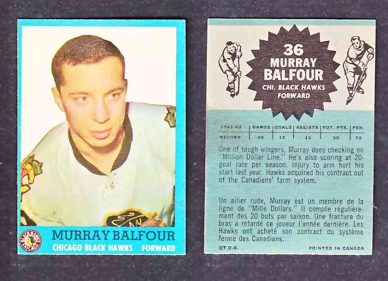 1962-63 TOPPS HOCKEY CARD M. BALFOUR # 36 photo 1962-63 TOPPS HOCKEY CARD M. BALFOUR # 36 photo