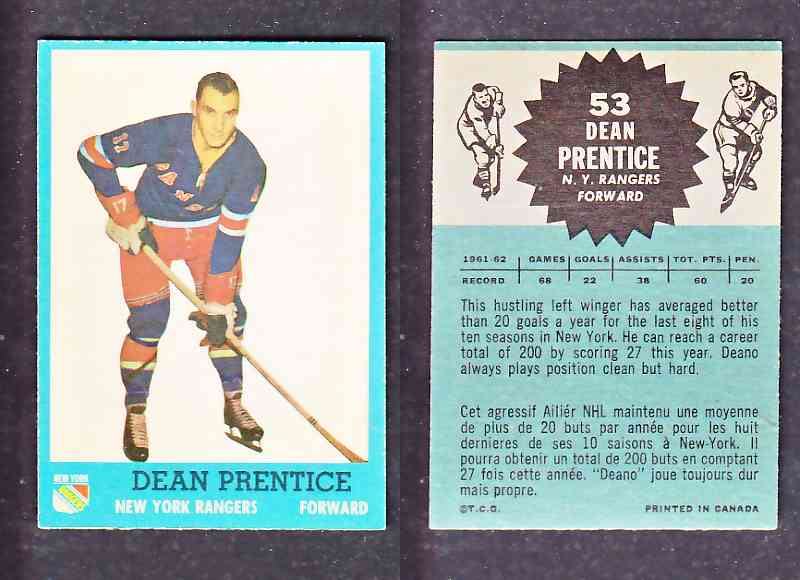 1962-63 TOPPS HOCKEY CARD D. PRENTICE # 53 photo 1962-63 TOPPS HOCKEY CARD D. PRENTICE # 53 photo