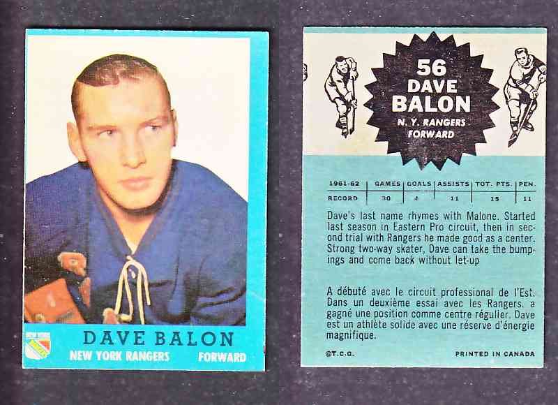 1962-63 TOPPS HOCKEY CARD D. BALON # 56 photo 1962-63 TOPPS HOCKEY CARD D. BALON # 56 photo