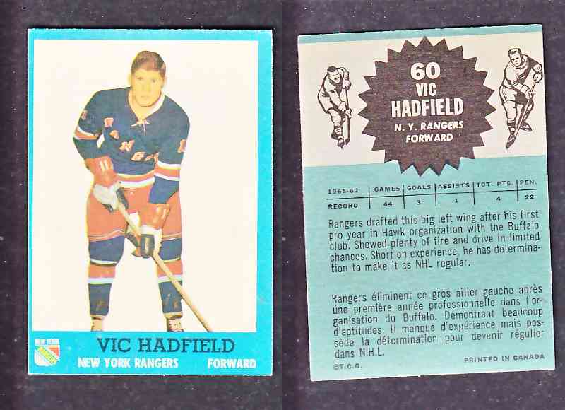 1962-63 TOPPS HOCKEY CARD V. HADFIELD # 60 photo 1962-63 TOPPS HOCKEY CARD V. HADFIELD # 60 photo