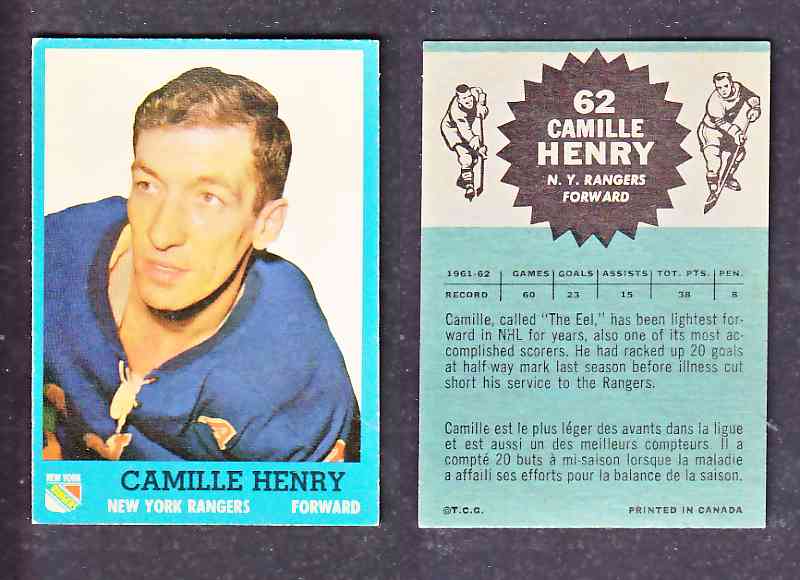 1962-63 TOPPS HOCKEY CARD C. HENRY # 62 photo 1962-63 TOPPS HOCKEY CARD C. HENRY # 62 photo