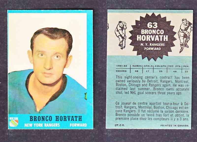 1962-63 TOPPS HOCKEY CARD B. HORVATH # 63 photo 1962-63 TOPPS HOCKEY CARD B. HORVATH # 63 photo