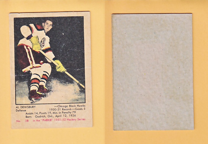 1951-52 PARKHURST HOCKEY CARD # 38 AL DEWSBURY photo