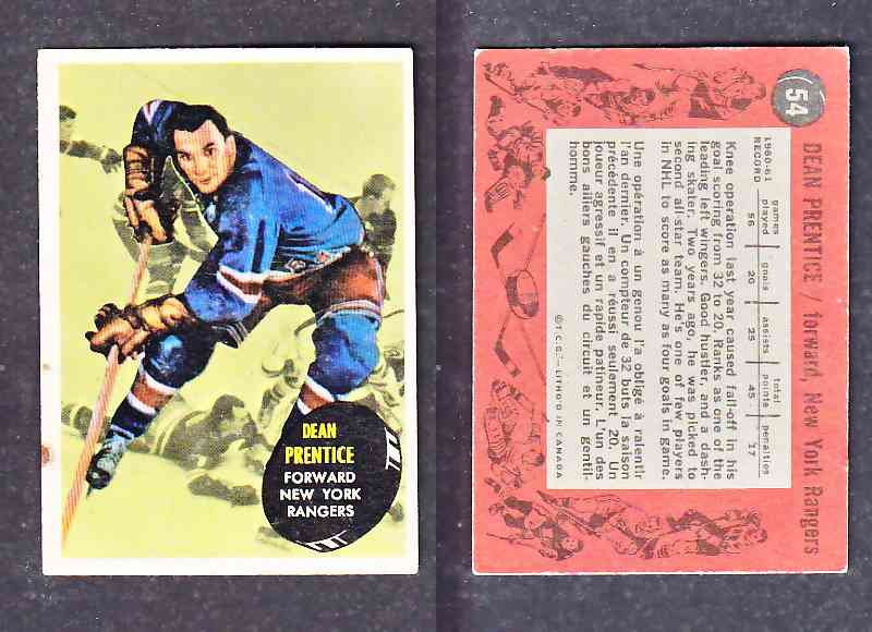 1961-62 TOPPS HOCKEY CARD D. PRENTICE # 54 photo 1961-62 TOPPS HOCKEY CARD D. PRENTICE # 54 photo