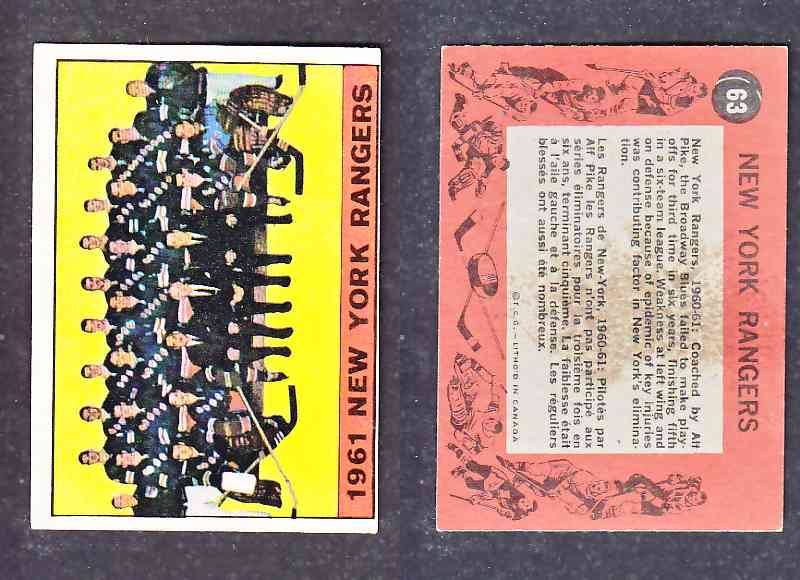1961-62 TOPPS HOCKEY CARD NY RANGERS # 63 photo 1961-62 TOPPS HOCKEY CARD NY RANGERS # 63 photo