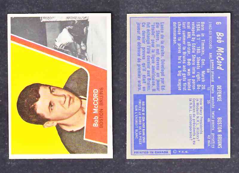 1963-64 TOPPS HOCKEY CARD B. MCCORD # 6 photo 1963-64 TOPPS HOCKEY CARD B. MCCORD # 6 photo