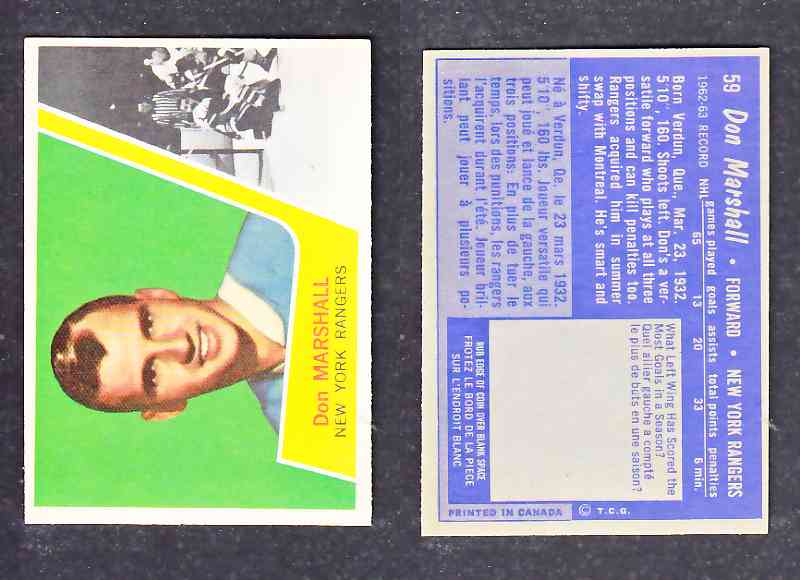 1963-64 TOPPS HOCKEY CARD D. MARSHALL # 59 photo 1963-64 TOPPS HOCKEY CARD D. MARSHALL # 59 photo
