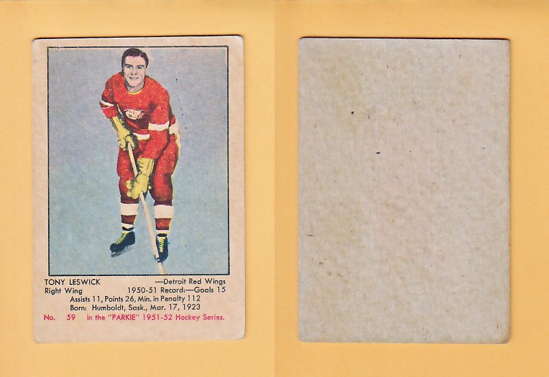 1951-52 PARKHURST HOCKEY CARD # 59 TONY LESWICK photo