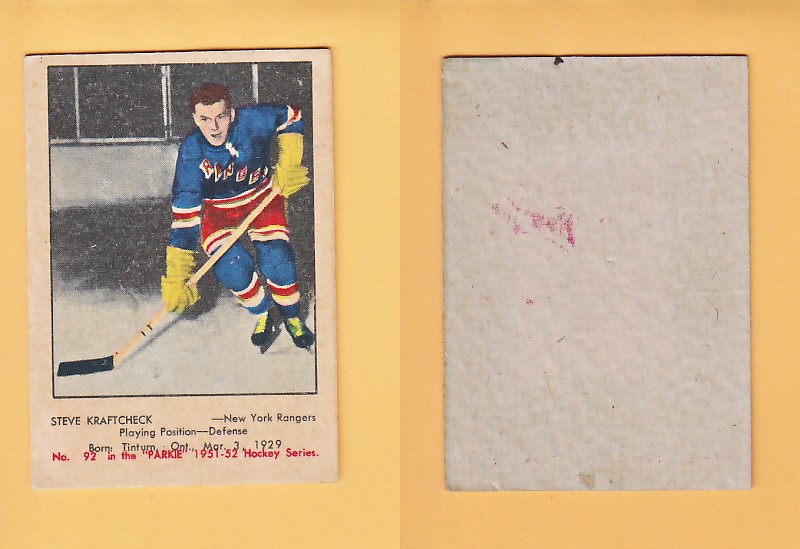 1951-52 PARKHURST HOCKEY CARD # 92 STEVE KRAFTCHECK photo