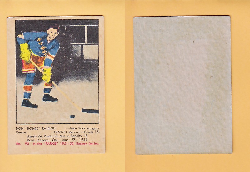 1951-52 PARKHURST HOCKEY CARD # 93 DON RALEIGH photo