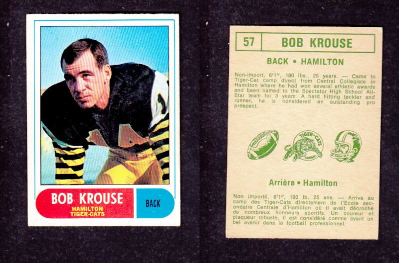 1968 CFL O-PEE-CHEE FOOTBALL CARD #57 B. KROUSE photo 1968 CFL O-PEE-CHEE FOOTBALL CARD #57 B. KROUSE photo