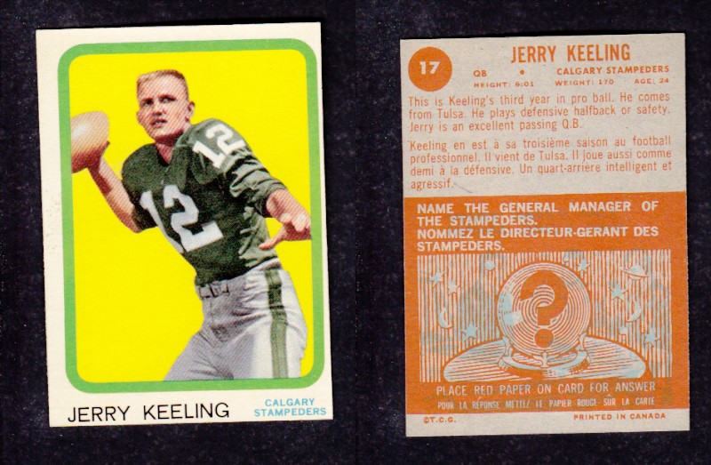1963 CFL TOPPS FOOTBALL CARD #17 J. KEELING photo 1963 CFL TOPPS FOOTBALL CARD #17 J. KEELING photo