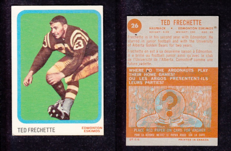 1963 CFL TOPPS FOOTBALL CARD #26 T. FRECHETTE photo 1963 CFL TOPPS FOOTBALL CARD #26 T. FRECHETTE photo