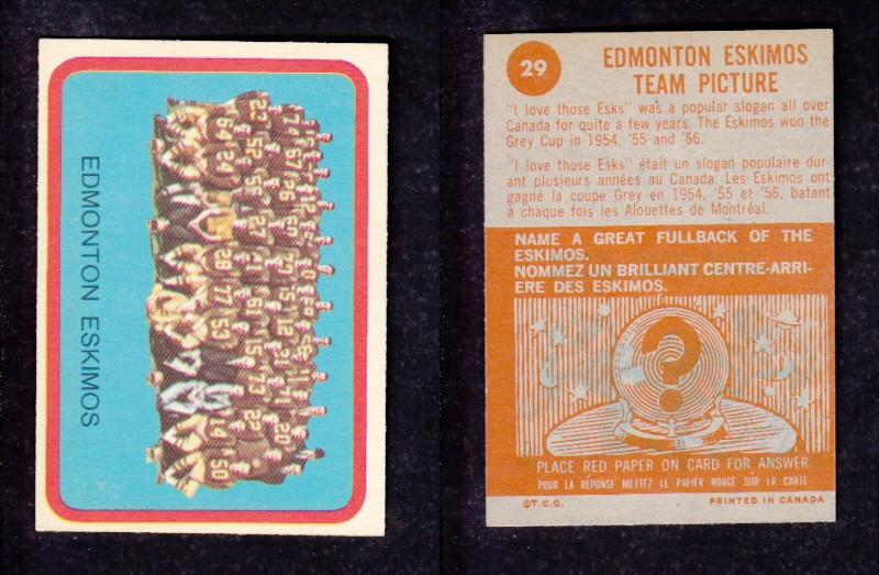 1963 CFL TOPPS FOOTBALL CARD #29 EDMONTON ESKIMOS TEAM PICTURE photo 1963 CFL TOPPS FOOTBALL CARD #29 EDMONTON ESKIMOS TEAM PICTURE photo