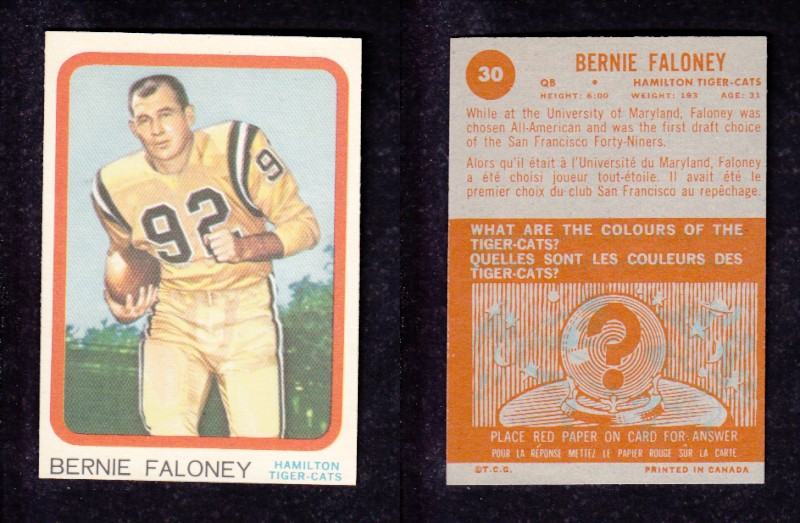 1963 CFL TOPPS FOOTBALL CARD #30 B. FALONEY photo 1963 CFL TOPPS FOOTBALL CARD #30 B. FALONEY photo